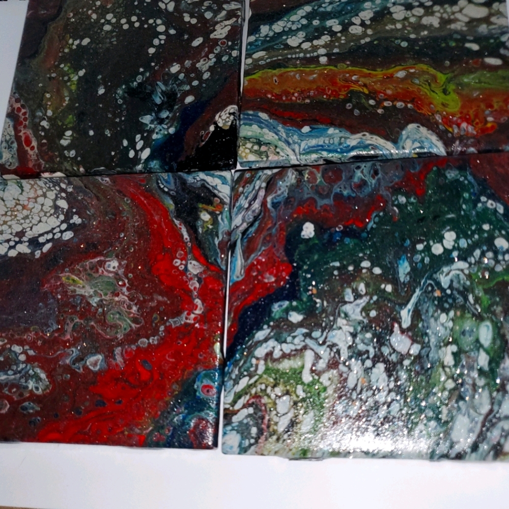 Ceramic Handpainted Coasters Paint Pouring Art